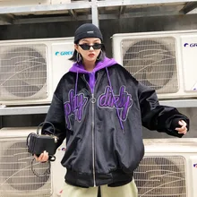 Guochao хип-хоп фантастические буквы вышивка поддельные два золотого бархата хлопчатобумажная одежда Bf утолщенная ватная пара куртка пальто