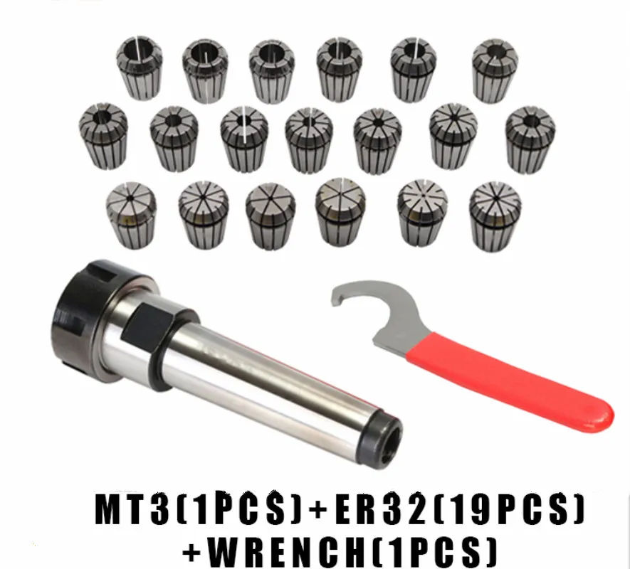 

ER32 Spring Clamps 19PCS MT3 ER32 M14 1PCS ER32 Wrench 1PCS Collet Chuck Morse Holder Cone For CNC Milling Lathe tool