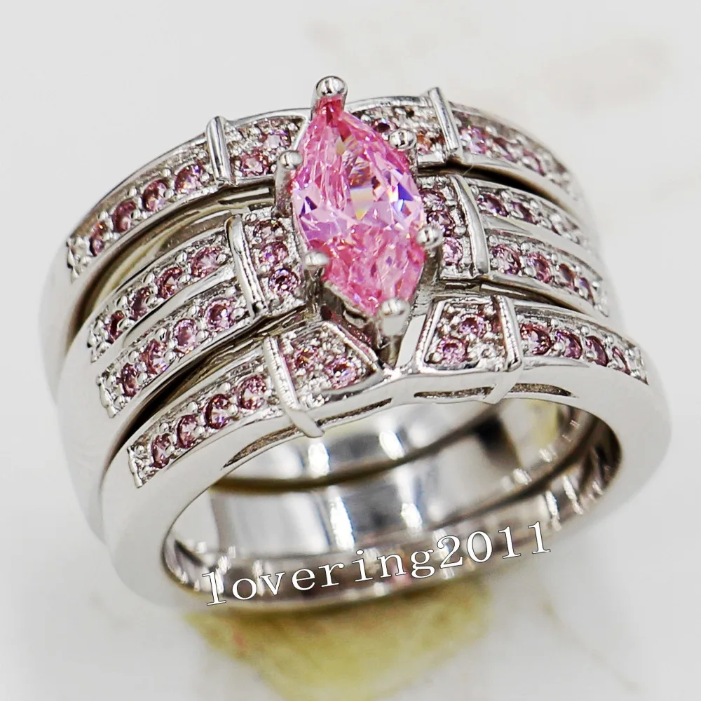 Choucong Engagement Marquise Cut Pink Stone 5a Zircon 14kt Choucong Engagement Marquise Cut Pink Stone 5a Zircon 14kt White Gold Filled 3 Wedding Band Ring Set Sz 5 11 In Rings From Jewelry