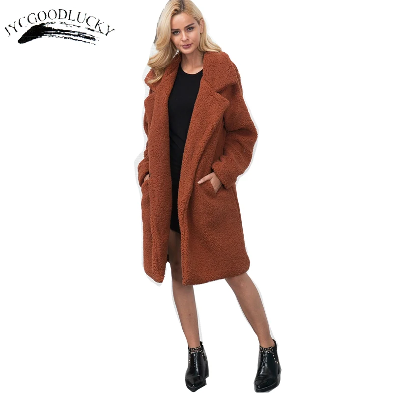 

Long Faux Fur Coat 2019 Warm Winter Faux Women Sheepskin Coat Fashion All Matches Turn Down Collar Casual Coats Female