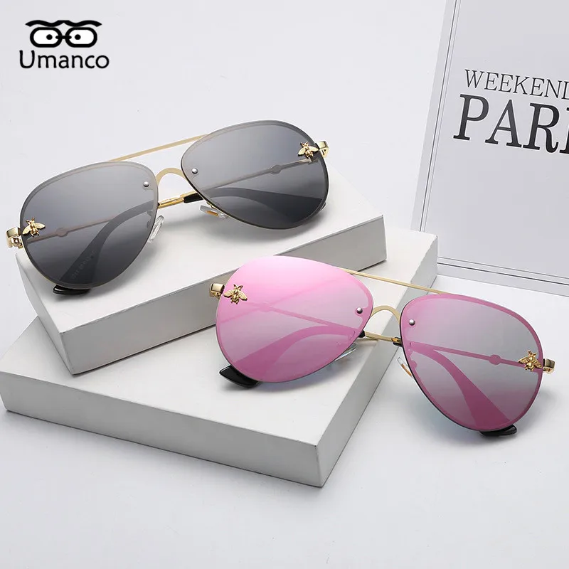 Umanco, милые маленькие солнцезащитные очки в виде пчелы, для женщин и мужчин, Ретро стиль, модные металлические солнцезащитные очки в стиле ретро, золотые оттенки, черные/розовые/Серебряные очки, UV400