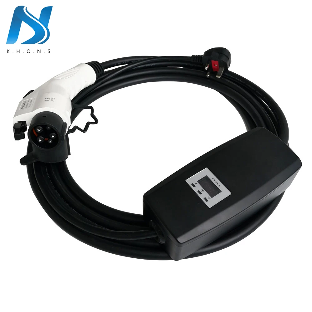 

Khons SAE J1772 Electric Vehicle Portable EV Charger With UK Plug 16A Adjustable 16ft Cable Car EV Charging Connector Type 1