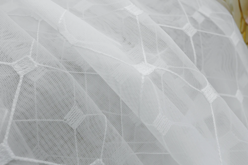 Sinogem Plaid Sheer Curtains Towel Embroidery Curtain for Kitchen Living Room Bedroom Tulle for Windows Treatment Panel (25)