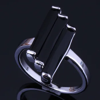 

Elegant Rectangle Black Cubic Zirconia Silver Plated Stamped 925 Ring V0432