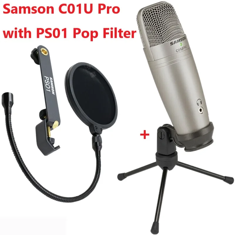 

Samson C01U Pro with PS01 Microphone Pop Filter Nylon Mesh Screen Universal Mic Stand Mounting Bracket for studio recording