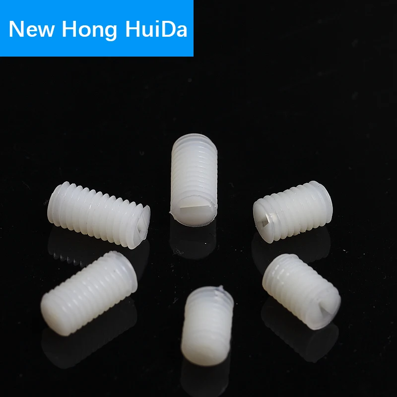 White Nylon Set Grub Screws Plastic Thread Flat Head Metric Headless Slotted Bolt M3 in Screws