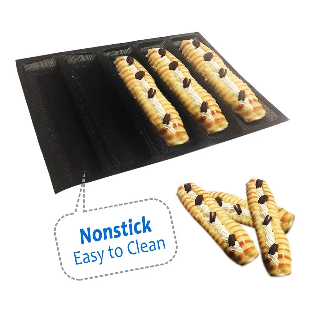 

460x335x27mm Amzchoice Silicone Non Stick Baking Liners Mat Bread Mold Bread Mould (5 Loaf, Black)