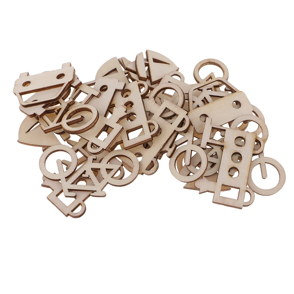 50pcs Unfinished Wood Vehicle Wooden Shapes Cutout Slices Scrapbooking Embellishments for Kids DIY Craft 
