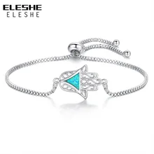ELESHE Новые Модные Браслеты регулируемые ювелирные изделия синий опал геометрический треугольник и Хамса браслет с подвесками на руку для женщин леди
