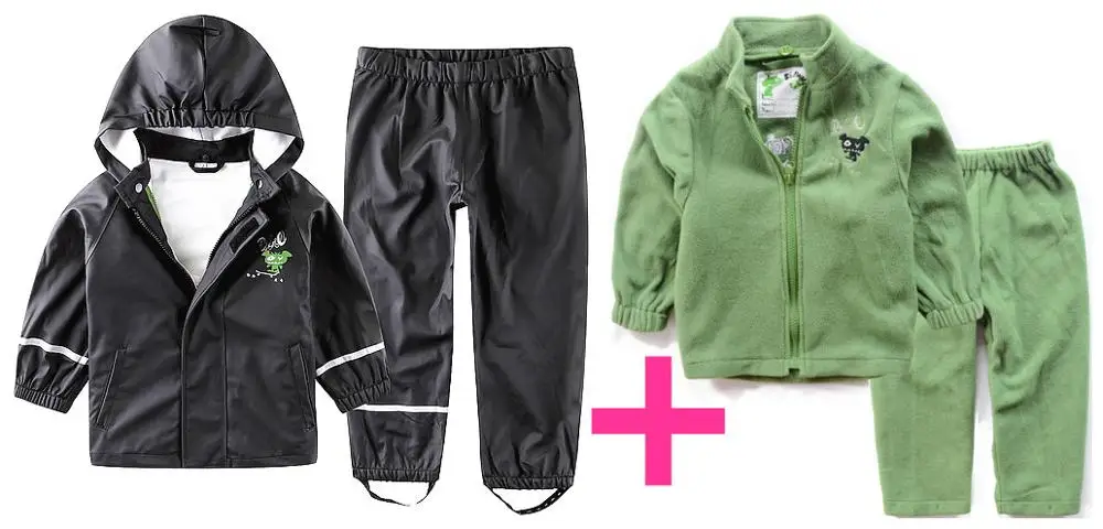Детские водонепроницаемые костюмы с подкладкой из искусственной кожи комплект одежды из двух предметов с отстегивающимися непромокаемыми курткой и брюками куртка и брюки внутри - Цвет: Straight pants