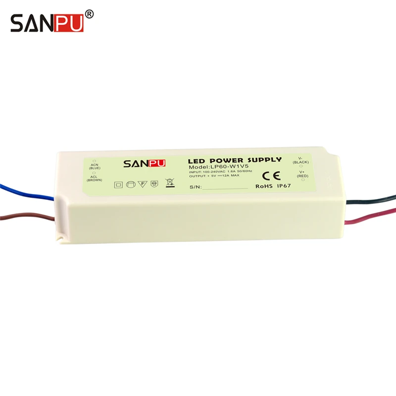 SANPU SMPS импульсный режим питания 5 в 60 Вт AC-DC трансформатор Светодиодный драйвер Водонепроницаемый IP67 пластик(заменить MeanWell LPV-100-5
