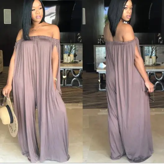 

2018 Plus Size Overalls Beach Style Women Jumpsuit Party Slash Neck Sleeveless Long Pants Loose Romper Oversized Playsuits RQ563