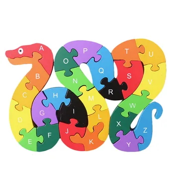 

26 English Letters Toys Brains Lovely Wooden Snake Puzzles 3D Puzzle Educational Children Wooden Toys FJ88