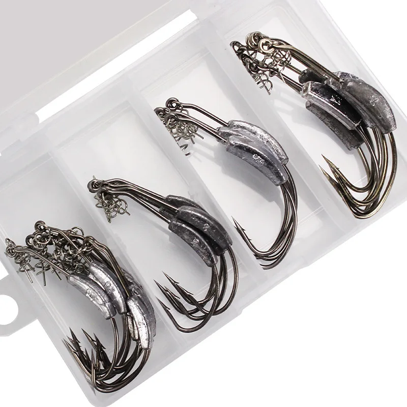 SEWS-Fishing Lure with Lead Crank Hook Spring Lock Needle Single Hook Texas Fishing Kit Accessories 26 Hook Set Fishing Tackle