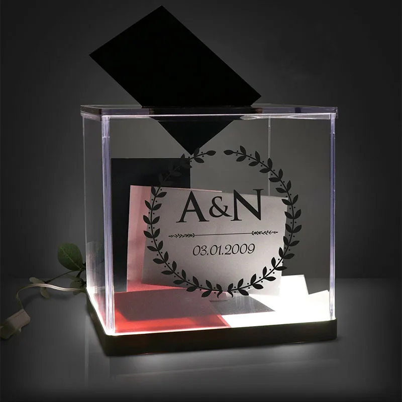 

Customized Logo LED Light Up Acrylic Wedding Wishing Well Display Case Wedding Card Box