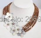 Ювелирные изделия 6- 7 мм шоколад пресноводные культивированный жемчуг раковина цветок ожерелье