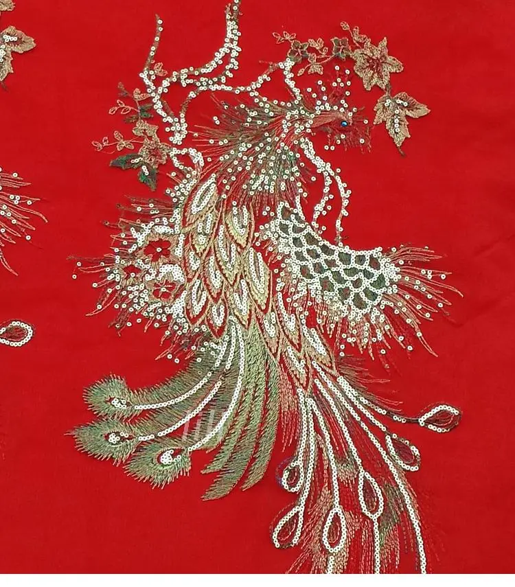 Buy 2pcs /lot Golden Phoenix Embroidered Lace Applique Fabric Wedding Dress