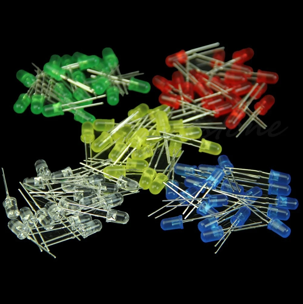 

100pcs 5mm LED Light Diffused Assorted Superbright LEDs 5 color Hot Sale