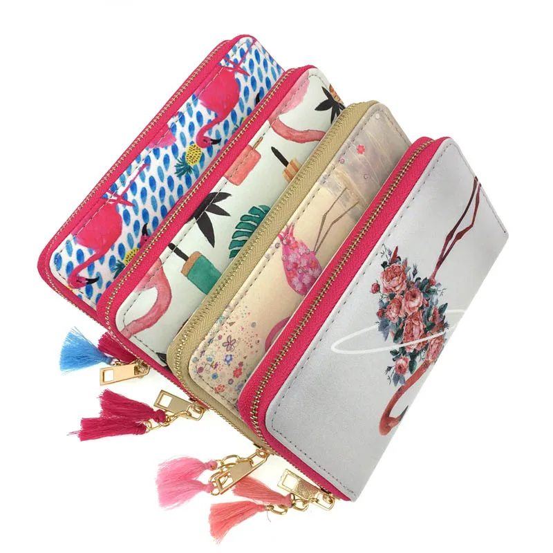 KANDRA розовый кошелек Фламинго, Модный женский длинный кошелек из искусственной кожи, Женский кошелек, дизайнерский кошелек с птицами для девушек, сумка для телефона