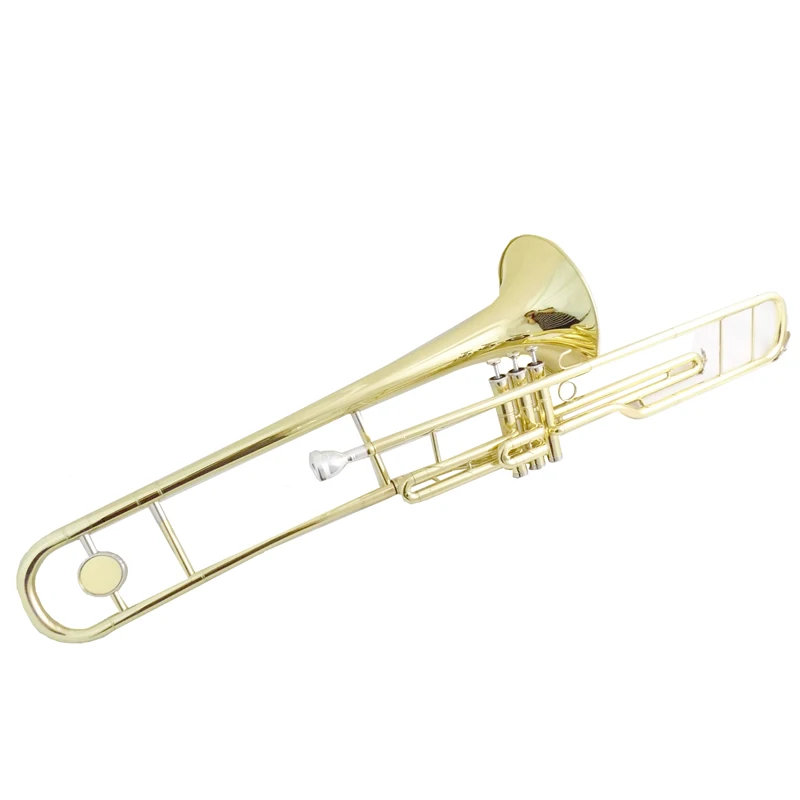 C Key Piston Trombone with case mouthpiece Yellow brass Body Lacquer Silver plated Finish wind musical instruments