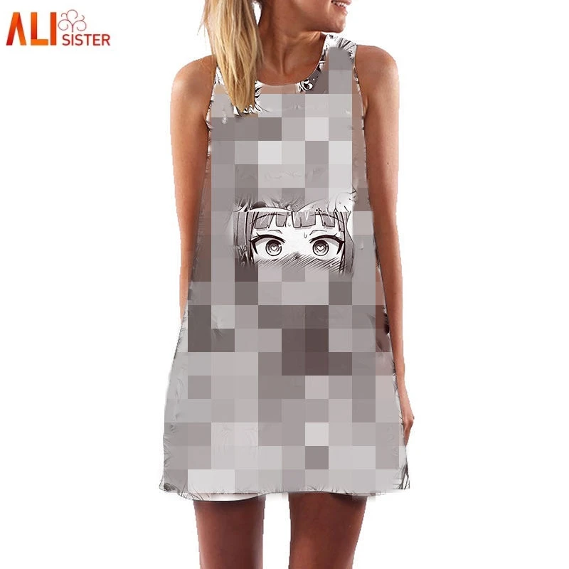 

Ahegao Print Women Dress New Style Harajuku Funny Sexy Sleeveless Casual Summer Dresses Cute Clothing Dropship