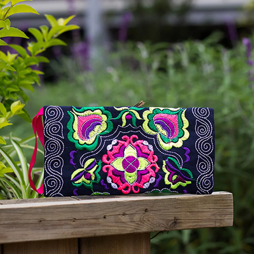 New Flower Embroidered Wallet Purse Handmade Ethnic Flowers Embroidery