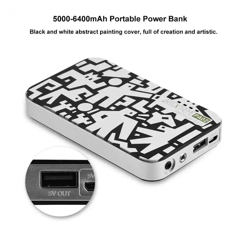 

Mini Portable Black and White 5V 2A HIFI Earphone Amplifier 6400mA Mobile Power Bank Abstract Painting Case Kit