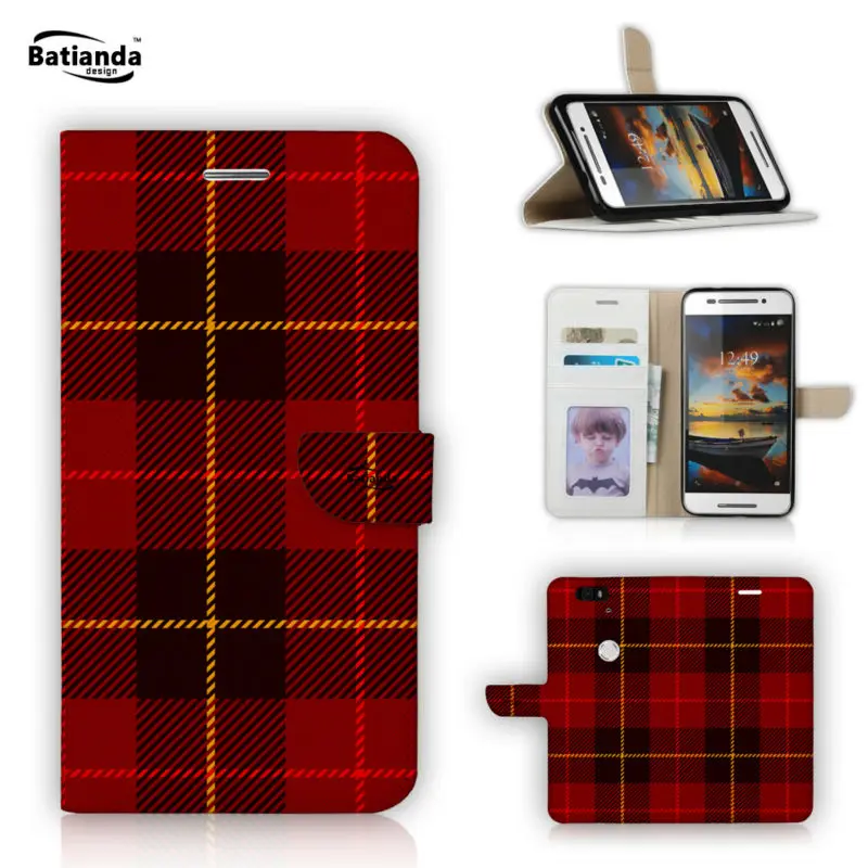 Classical font b Tartan b font Pattern Wallet Leather Case For Huawei Nexus 6P Flip Stand