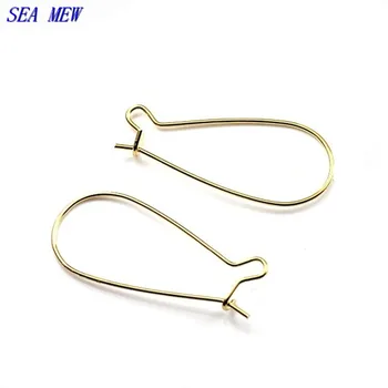 

SEA MEW 200 PCS 32mm Ear Hook Setting Gold Antique Bronze Silver Plated Metal Copper Earring Base For Jewelry Making