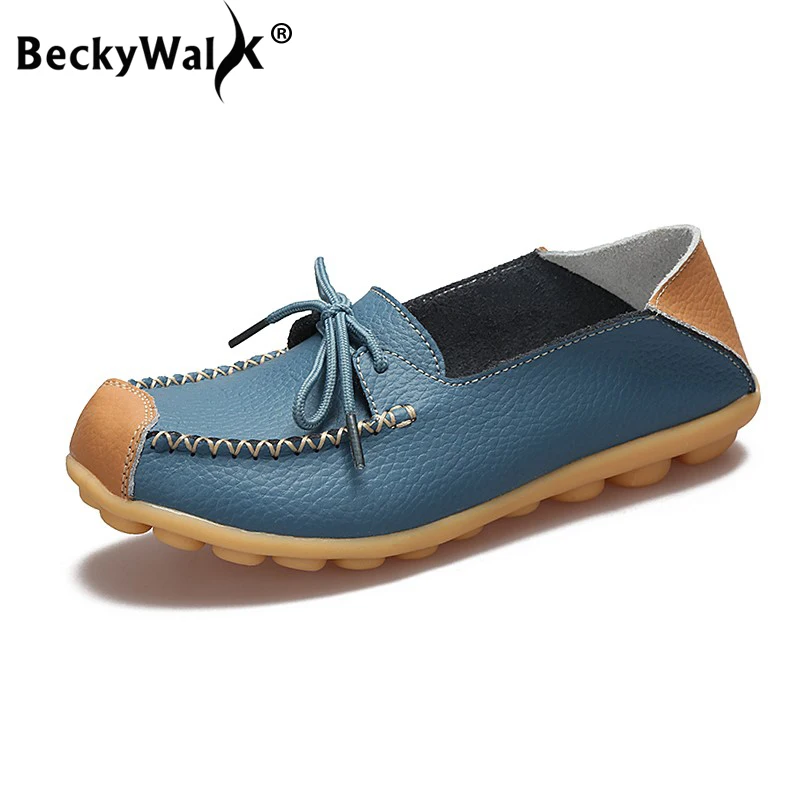 

BeckyWalk Autumn Woman Loafers Casual Women Leather Shoes Genuine Leather Shoes Women Spring Non-slip Ballet Flats WSH2698