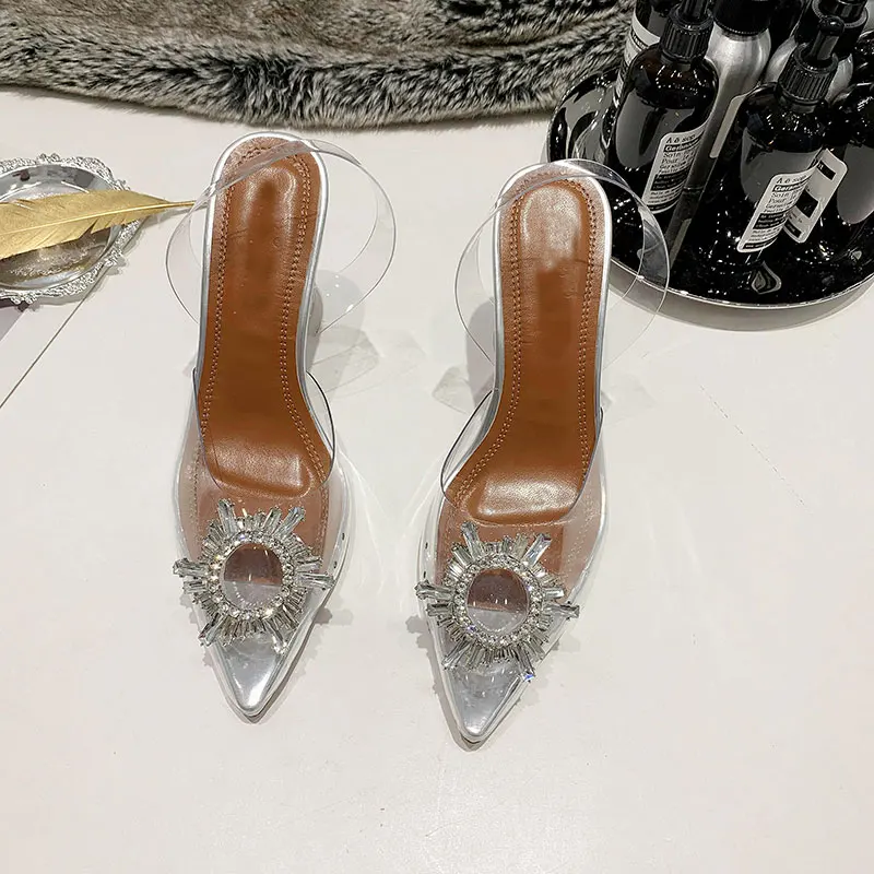 New PVC Transparent High Heel Crystal Pumps Sandals Woman Pointed Toe Perspex Heel Women Bride Wedding Shoes 9CM Pumps