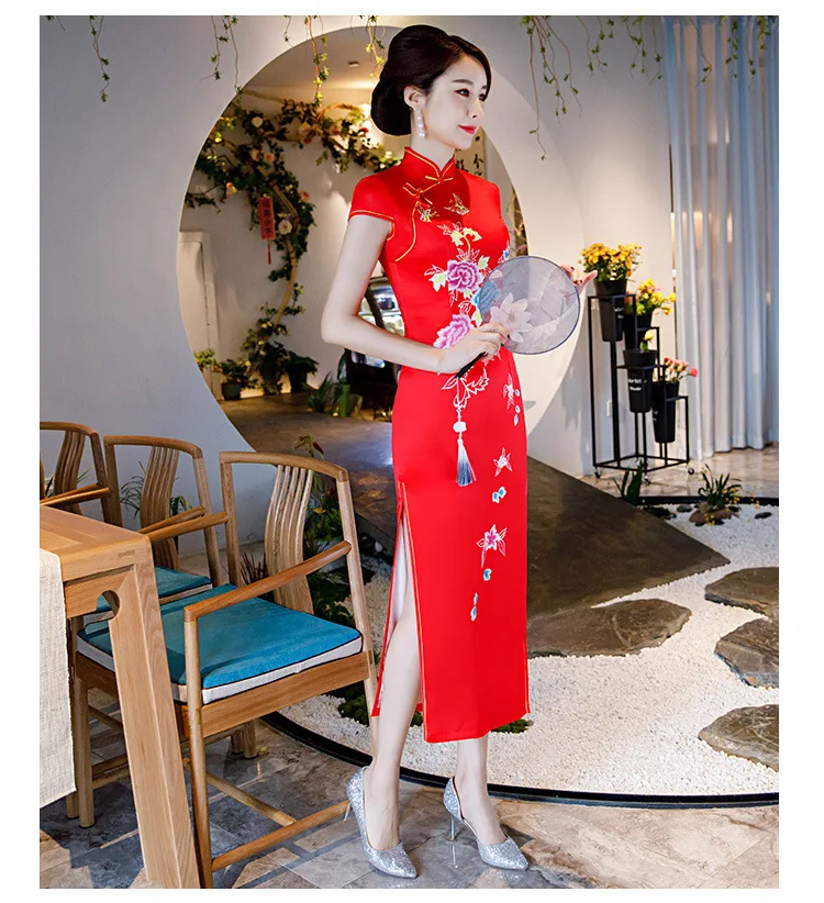 Чино традиционное vestido negro Cheongsam larga vestidos Chinoise madre Qi Pao bata Восточное винтажное vestido talla Plus Qipao