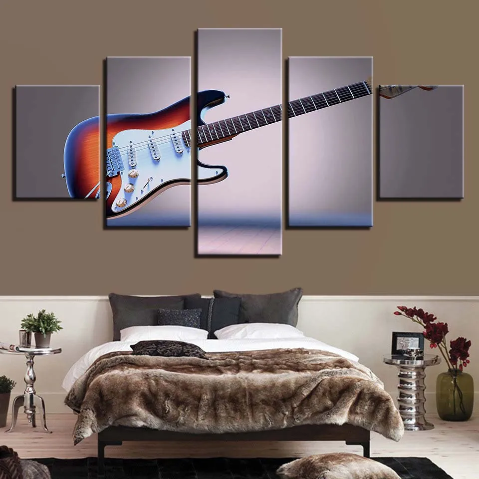 

HD Prints Home Decor Canvas Painting 5 Pieces Musical Instruments Wall Art Guitar Modular Living Room Pictures Artwork Poster