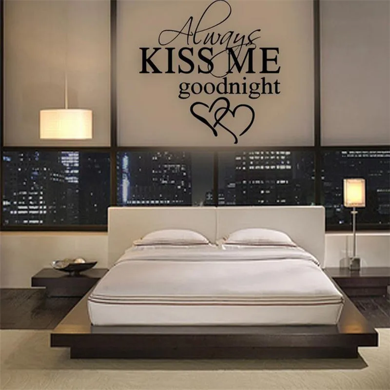 Наклейка на стену Always Kiss Me Goodnight Наклейка для домашнего декора спальни виниловая художественная Фреска с текстовой печатью креативная наклейка s