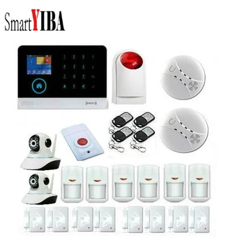 

SmartYIBA Touch Key 3G Wireless Alarm With Smoke Detector Surveillance Cameras Panic Button etc.WIFI GPR SMS Alarm Kits
