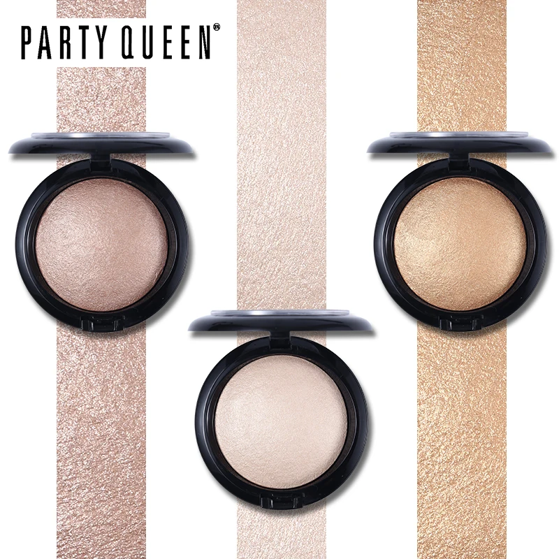 

Party Queen Cheek Baked Highlighter Makeup 4Color Illuminator Shimmer Powder Natural Brighten Golden Shine Glow Bronzer Palette