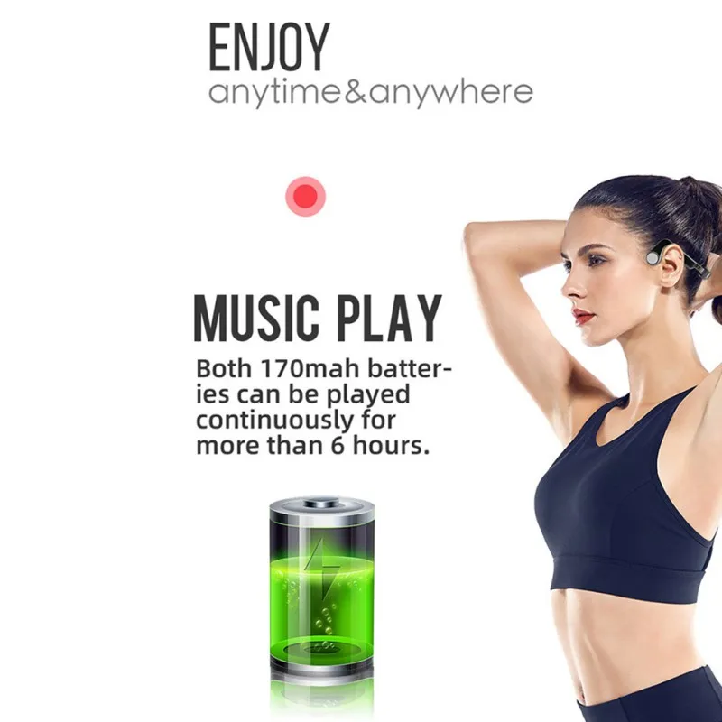 Bluetooth 5.0 Bone Bass Conduction Headphones Open-Ear Waterproof Hifi Wireless Sports Headsets