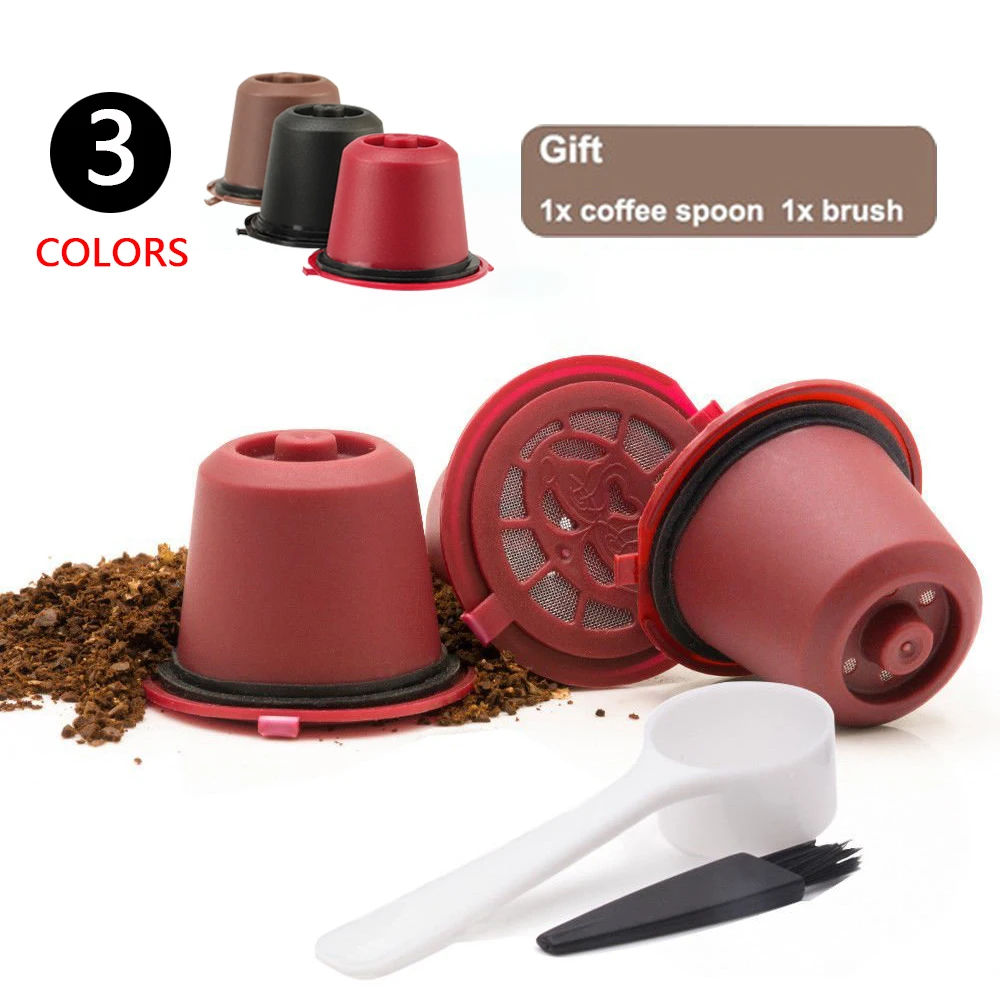 

3pcs/pack Refillable Reusable Nespresso Coffee Capsule cafe With 1PC Plastic Spoon Filter Pod For Original Line Siccsaee Filters