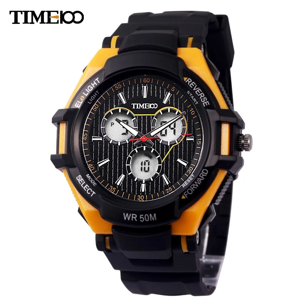 

TIME100 Men's Dual Time Sport Watch Rubber Strap Military Digital Electronic Quartz Wrist Watches For Men relogio masculino