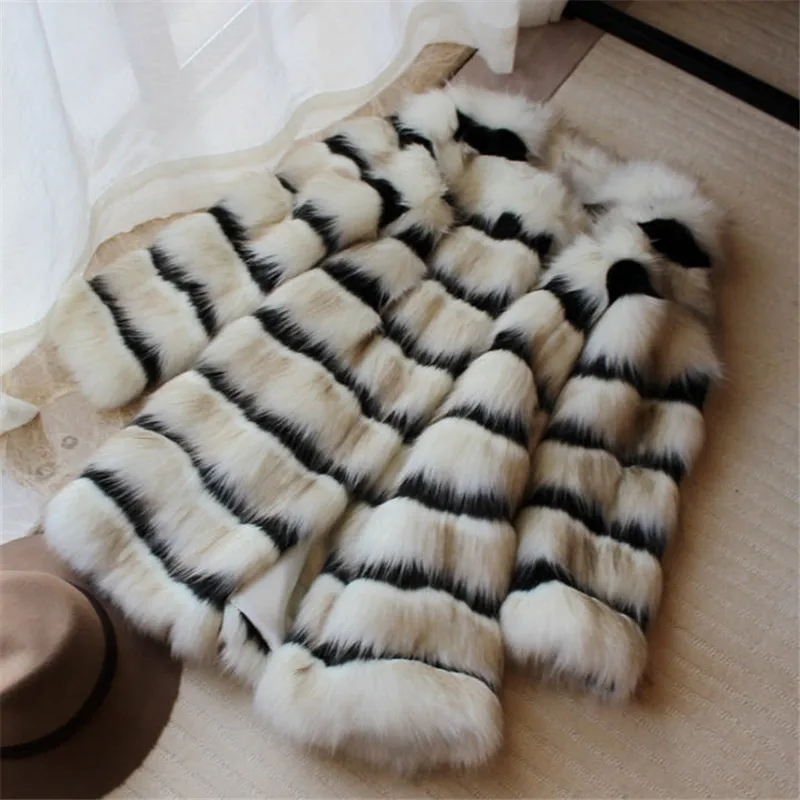 Blanc Manteau Renard Femmes De Patchwork 2019 Épais A1773 Faux Survêtement Et Fourrure Manteaux Veste Nouvelle Mode Rayé Chaud Hiver Noir d0v7nxfxwq