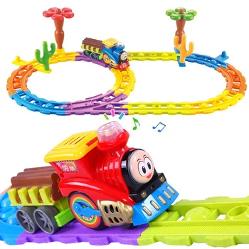 

NEW Creative Children Colour Track Car Toys Puzzle Music Electric Train Puddle Jumper Suit Birthday Gift For Children