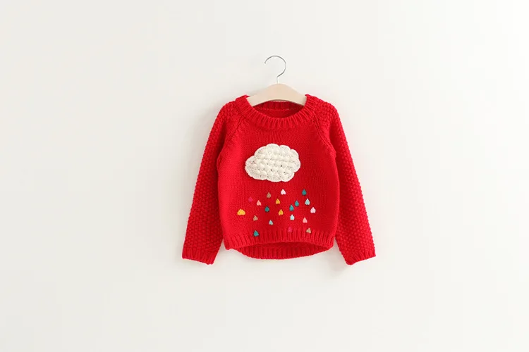 Верхняя одежда для мальчиков; зимний свитер с рисунком для маленьких девочек; детская одежда с изображением капель дождя; Детский свитер; теплая трикотажная одежда с длинными рукавами для девочек - Цвет: red