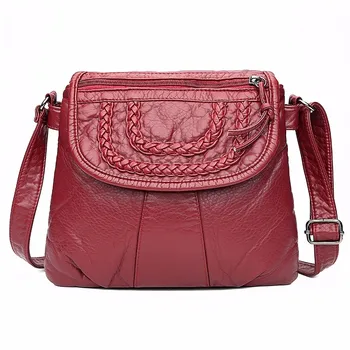 

2019 Crossbody Bags For Women Soft Leather Messenger Bags Knitting Sac A Main Flap Bags For Girls Vintage Leather Bag Female
