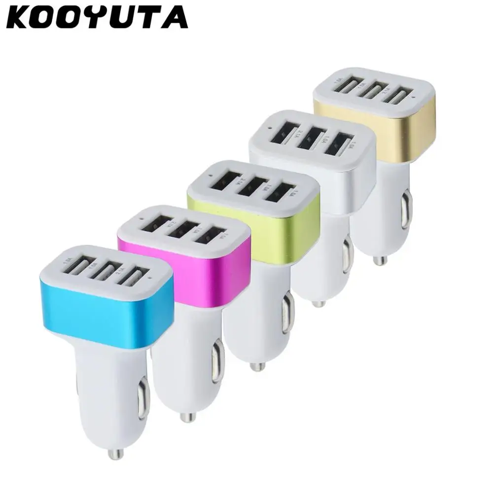 

KOOYUTA Universal USB Car Charger 3 Port Car-charger Adapter Socket Cigarette Lighter 2.1A 1A 1A For iPhone 8 LG HTC Samsung