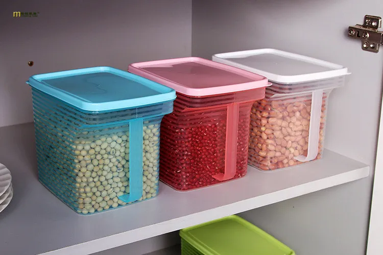 

1PC kitchen food storage box storage tank airtight plastic containers sealed cans for coarse cereals grains with handle LF 140