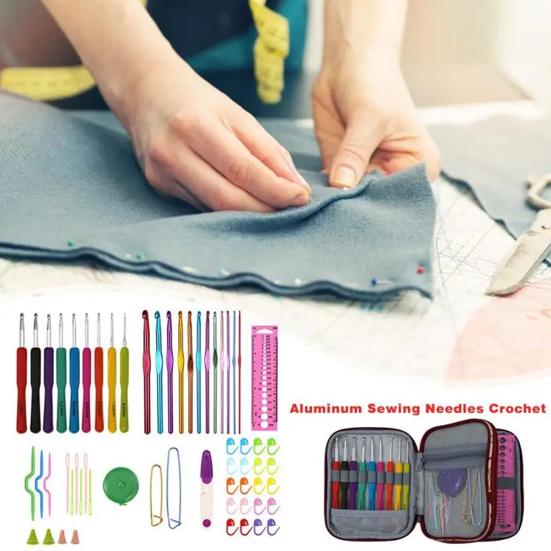 

9pcs TPR Aluminum Sewing Needles Crochet Hooks Stitching Needles Weave Knit Craft Yarn Sewing Tools