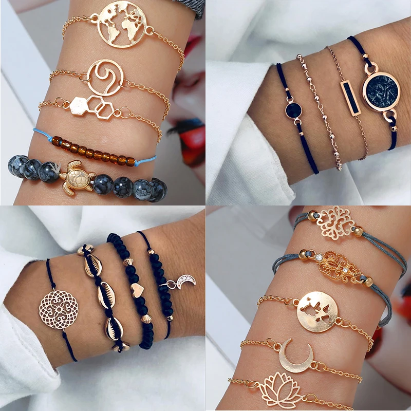 

New ladies bracelet set open adjustable bracelet gold silver charm ladies bracelet set summer vacation clothing accessories