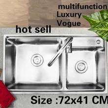 Квартира роскошный двойной кухонный паз раковина многофункциональный мыть овощи 304 нержавеющая сталь Горячая 720x410 мм