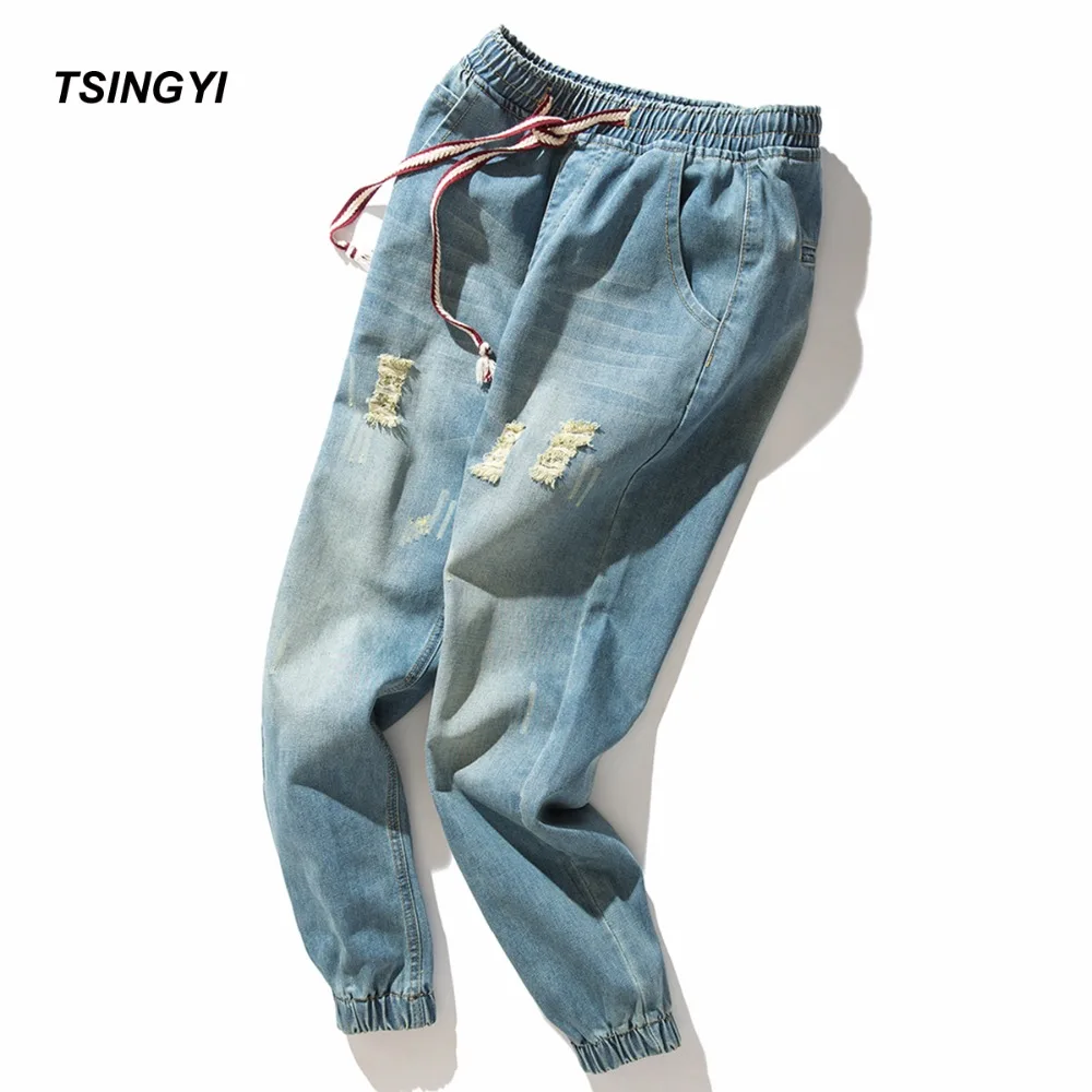 Tsingyi, большие размеры 4XL, Ретро стиль, джинсы с дырками, мужские джинсы-шаровары с потертостями, Homme, низ ноги, деним, хлопок, Harajuku Streetewar, длинные штаны