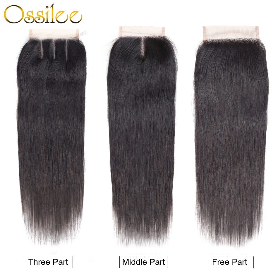 Human Hair Bundles with Closure Brazilian Straight Hair Bundles with Closure Ossilee Remy Hair Extension 3 Bundles with Closure